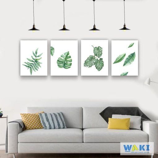 Bộ 4 tranh trang trí phòng khách "Hoa lá" - W056