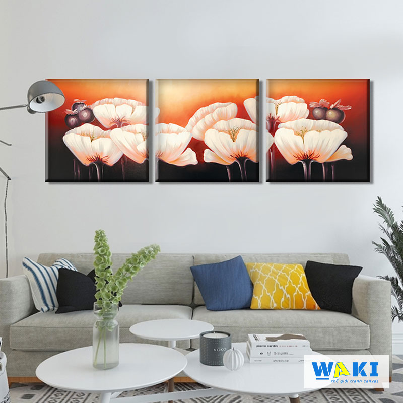 Bộ 3 tranh trang trí phòng khách đẹp chủ đề hoa - W156