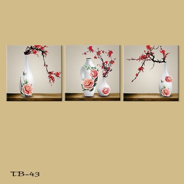 Tranh trang trí chủ đề hoa lá "hoa đào" (bộ 3 tranh) - W294