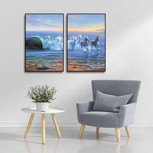 Bộ 2 tranh treo tường mã đáo thành vượt đại dương, phi nước đại - W522