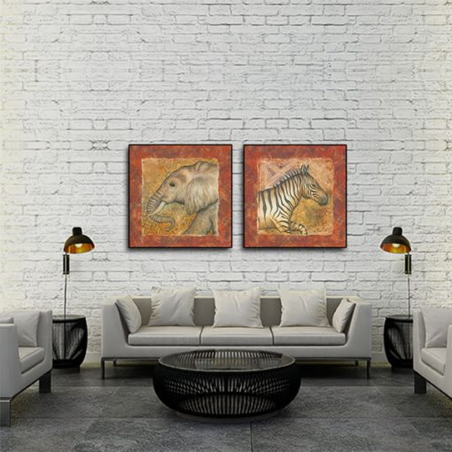 Bộ 2 tranh hình thú - Voi và Ngựa vằn W754