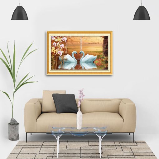 Tranh Thiên nga tâm đầu ý hợp W789