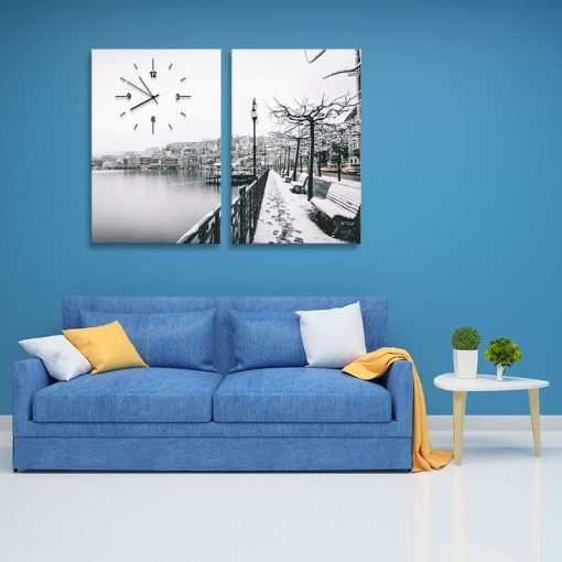 Bộ 2 tranh đồng hồ "Con đường mùa đông" W1468