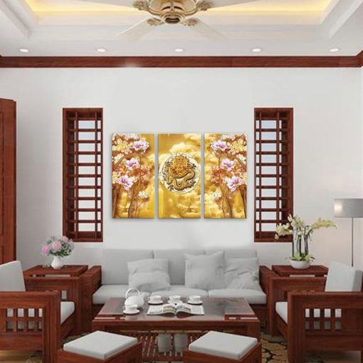 Bộ 3 tranh Kim Tiền Rồng Vàng phong thủy - W1623