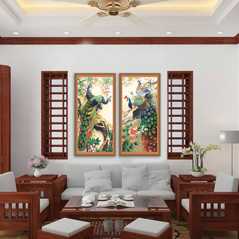 Bộ 2 tranh Phong thủy Phú Quý | Tranh chim công đẹp - W1558