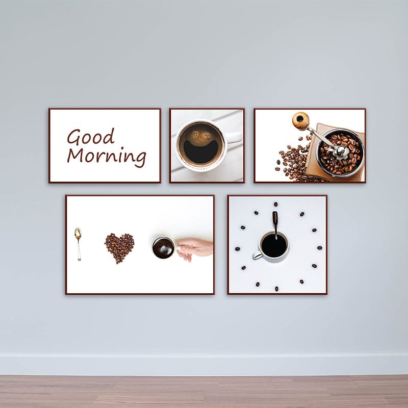 Bộ 5 tranh quán cà phê Good Morning đơn giản W1725 Bộ 5 tranh quán cà phê Good Morning đơn giản W1725