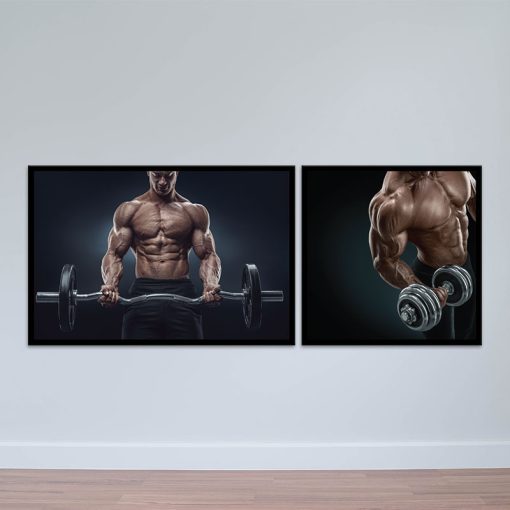 Bộ 2 tranh Gym  "Nâng tạ tập tay"  | Tranh treo phòng tập thể hình W7060
