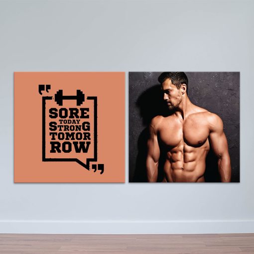 Bộ 2 tranh gym "Sore today strong tomorrow"  | Tranh treo phòng tập thể hình W7046