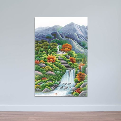 Tranh canvas thiên nhiên hình ảnh "thác nước núi đồi" | Tranh hoa lá W7177