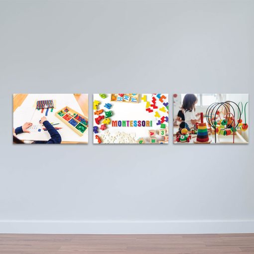 Bộ 3 tranh canvas "em bé chăm chỉ" | Tranh treo trung tâm đào tạo W6244