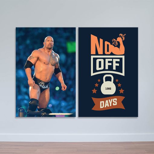 Trọn bộ 2 ảnh phòng gym đẹp "Dwayne Douglas Johnson - No off day" | Tranh phòng gym W6369