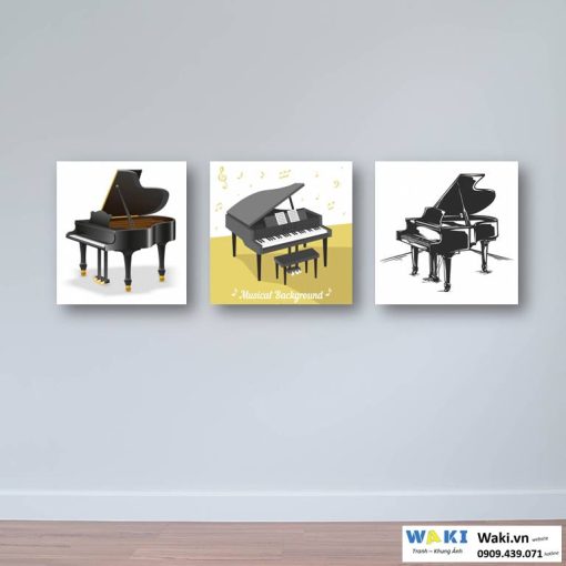 Bộ 3 tranh treo tường piano mới lạ | Tranh treo phòng âm nhạc đẹp W6383