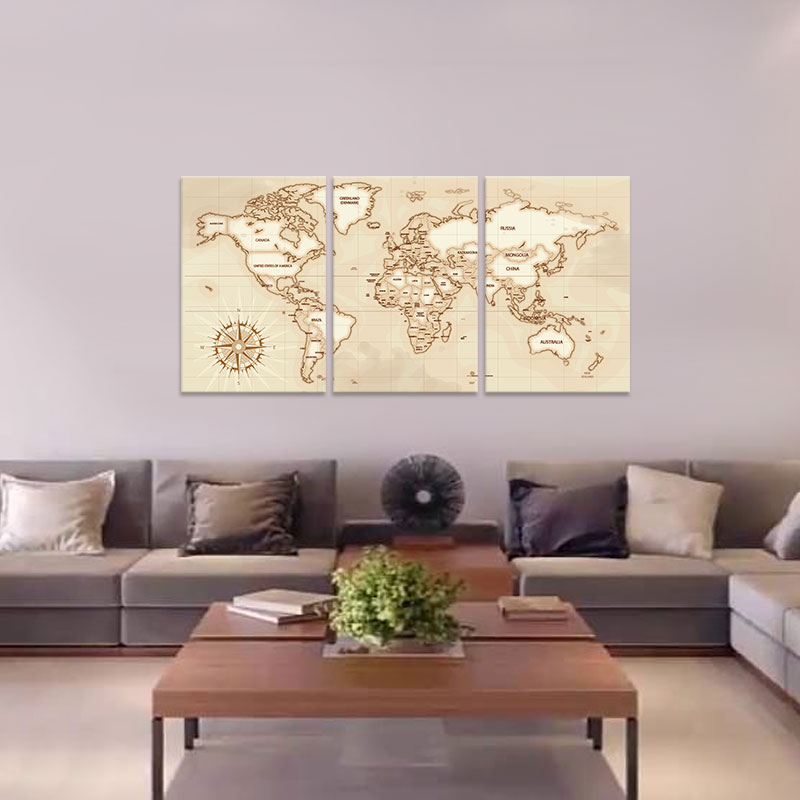 Bộ 3 tranh bản đồ thế giới phong cách cổ điển | Mẫu tranh bản đồ đẹp W8083 Bộ 3 tranh bản đồ thế giới phong cách cổ điển | Mẫu tranh bản đồ đẹp W8083