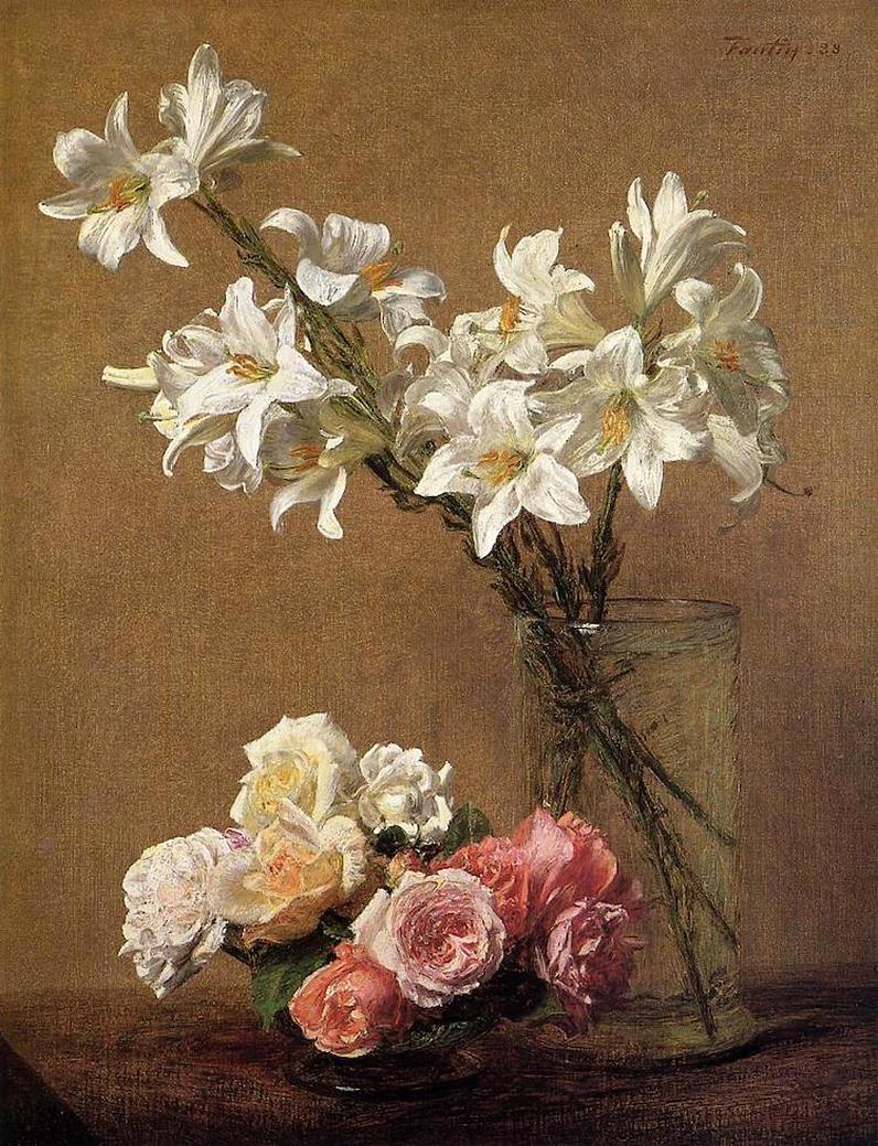 Tác phẩm tranh hoa sơn dầu ‘Roses and Lilies‘ - Henri Fantin-Latour