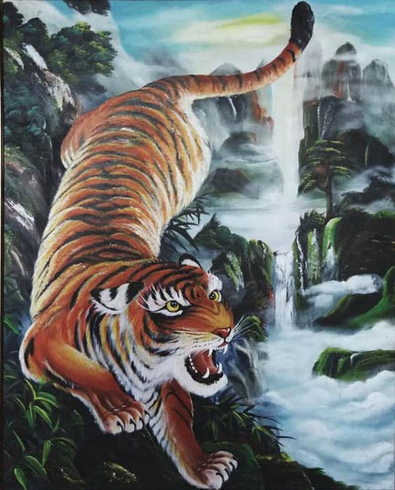 Tranh phong thủy mãnh hổ hạ sơn