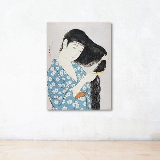 Tranh Nhật Bản: “Người phụ nữ mặc áo xanh chải tóc” | Danh họa nổi tiếng W9827