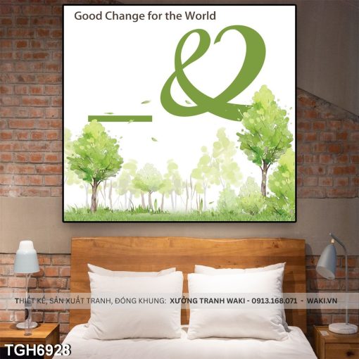 Tranh hoạ tiết trái tim cùng nền cây xanh lá | Tranh tối giản TGH6928