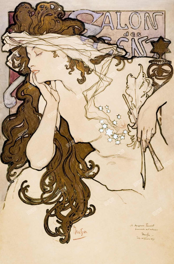 Tranh sơn dầu "Nouveau" của Alfons Maria Mucha |Tranh phòng ngủ WR7177 Đặt mua Tranh sơn dầu "Nouveau" của Alfons Maria Mucha |Tranh phòng ngủ WR7177