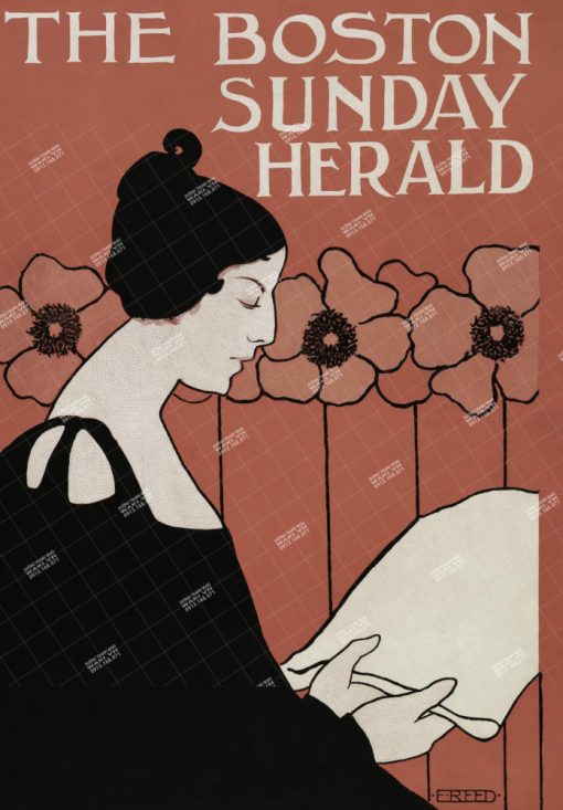 Xuongtranhwaki 0909439071 Ethel Reed Woman Painting Decor, The Boston Sunday Herald Vintage Art Nouveau Wall Art Decor