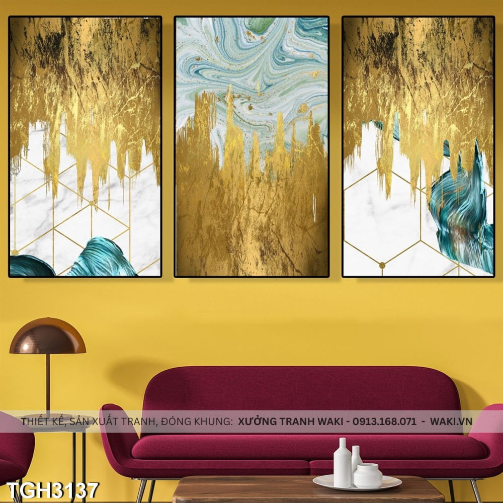 Bộ 3 tranh trang trí " Họa tiết vàng xanh " | Tranh canvas WR7734 Đặt mua Bộ 3 tranh trang trí " Họa tiết vàng xanh " | Tranh canvas WR7734