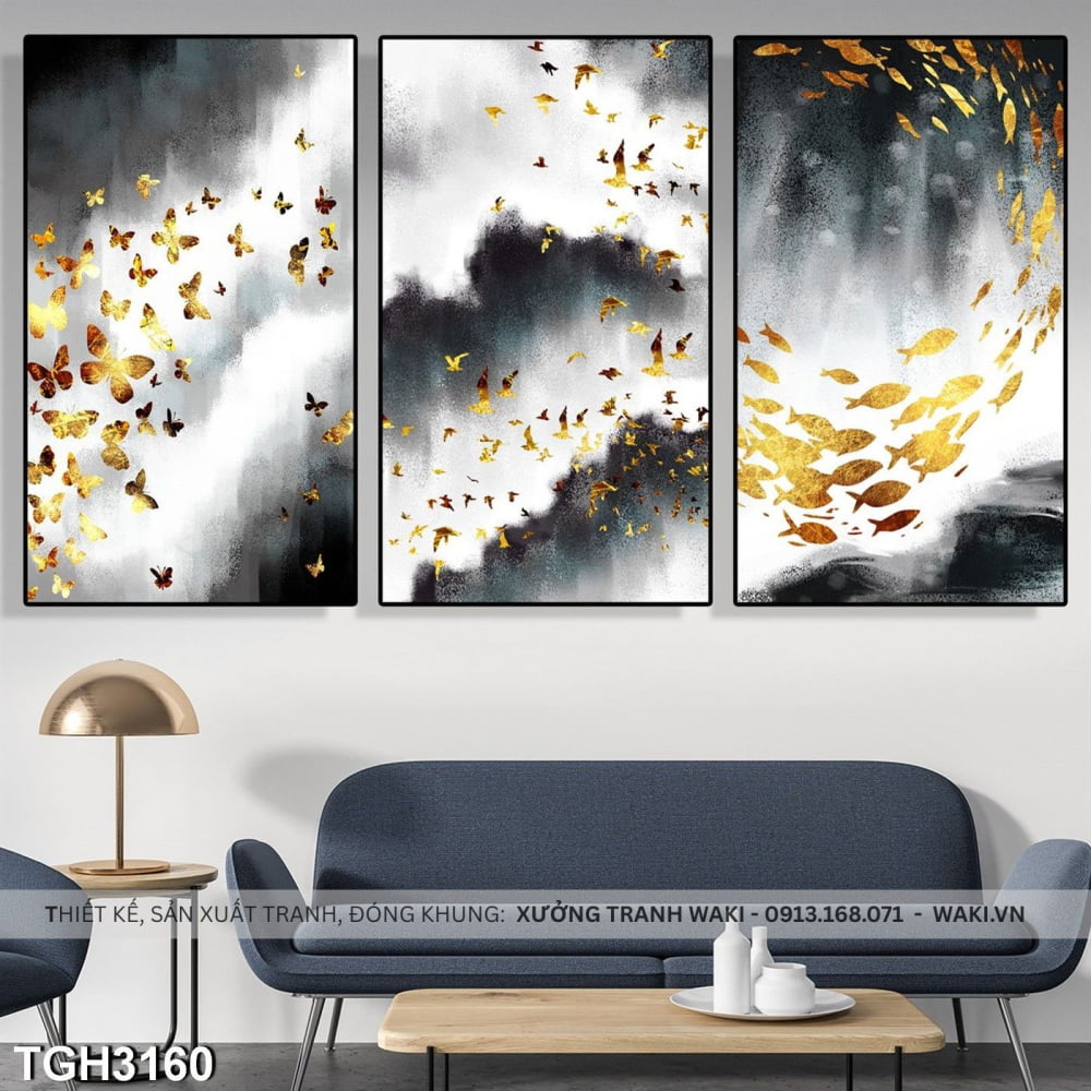 Bộ 3 tranh treo tường " Bướm vàng và mây trắng " | Tranh canvas WR7712 Đặt mua Bộ 3 tranh treo tường " Bướm vàng và mây trắng " | Tranh canvas WR7712