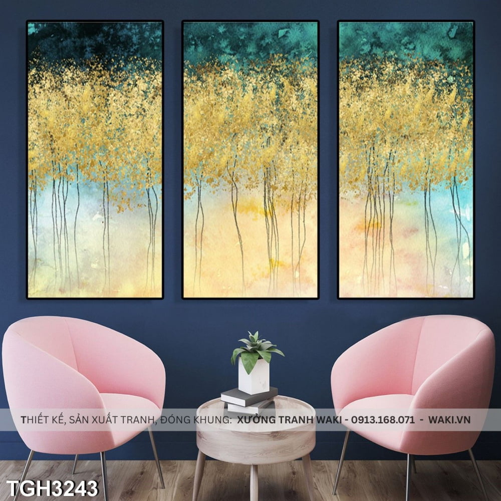 Bộ 3 tranh trừu tượng "Cây lá vàng " | Tranh phòng khách WR7650 Đặt mua Bộ 3 tranh trừu tượng "Cây lá vàng " | Tranh phòng khách WR7650