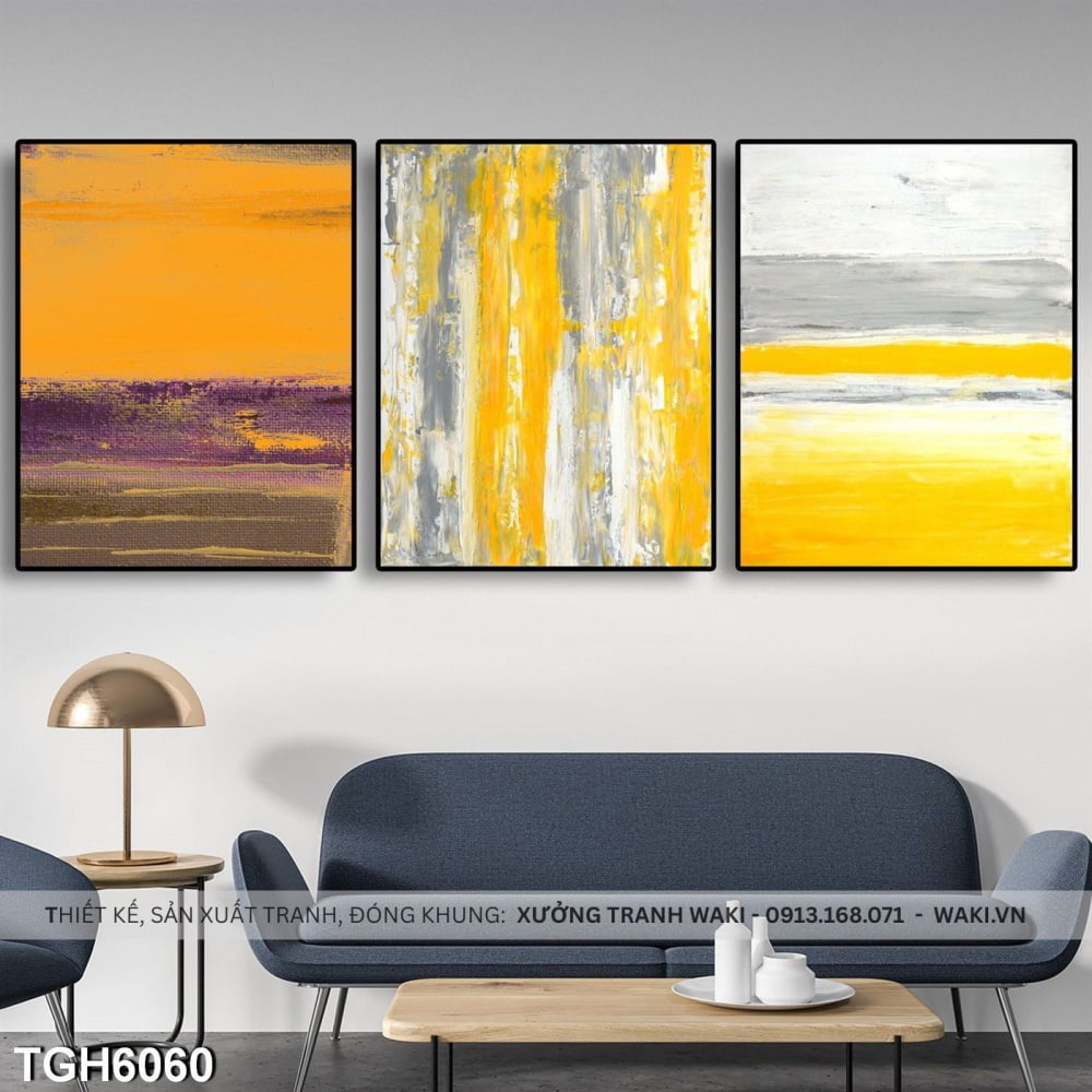 Bộ 3 tranh trừu tượng " Vàng Xám " | Tranh canvas WR7545 Đặt mua Bộ 3 tranh trừu tượng " Vàng Xám " | Tranh canvas WR7545