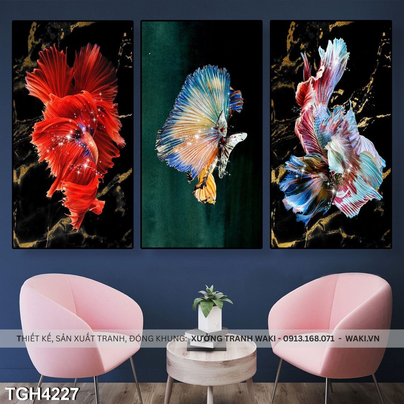 Đặt mua Bộ 3 tranh về những con cá đuôi đẹp lộng lẫy | Tranh trang trí ấn tượng  TGH4227