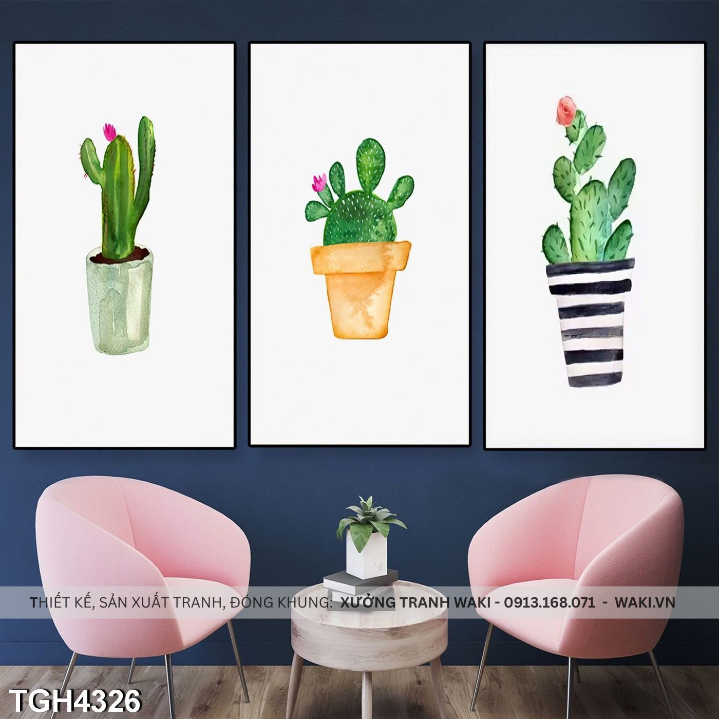 Đặt mua Bộ 3 tranh về Chậu cây xương rồng | Tranh treo tường hiện đại TGH4326