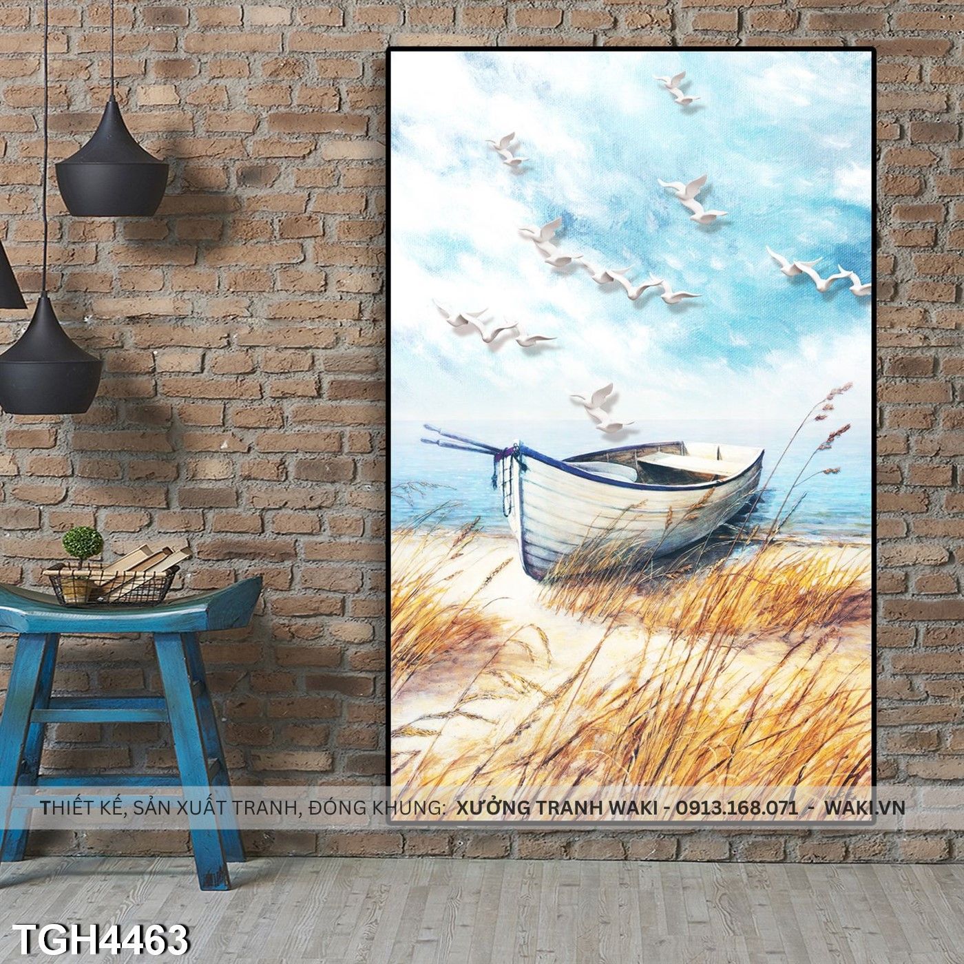 Đặt mua Tranh Thuyền trên bờ | Tranh phòng khách giá rẻ  TGH4463
