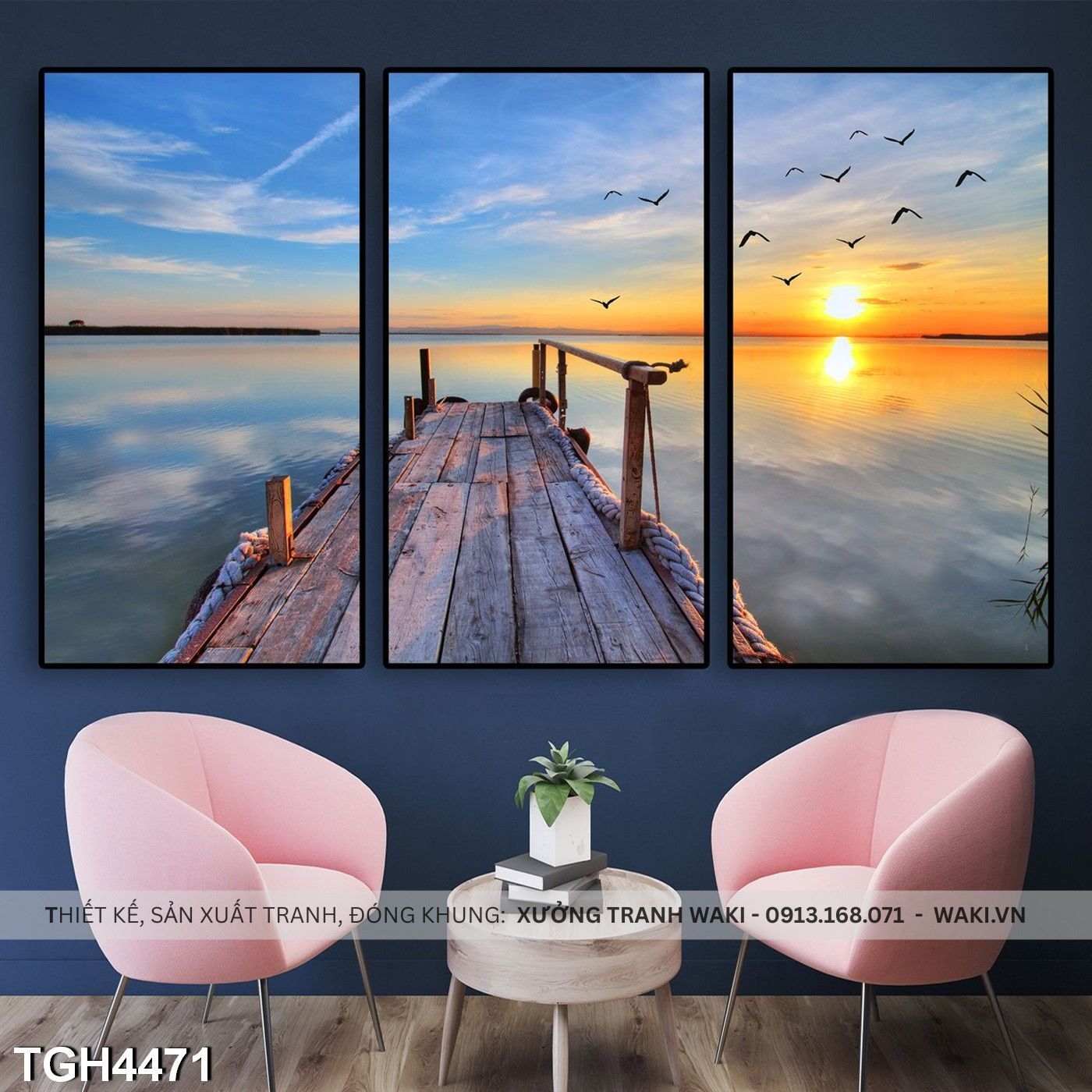 Đặt mua Bộ 3 tranh Cảnh chân trời lặn   |   Tranh phòng khách giá rẻ TGH4471