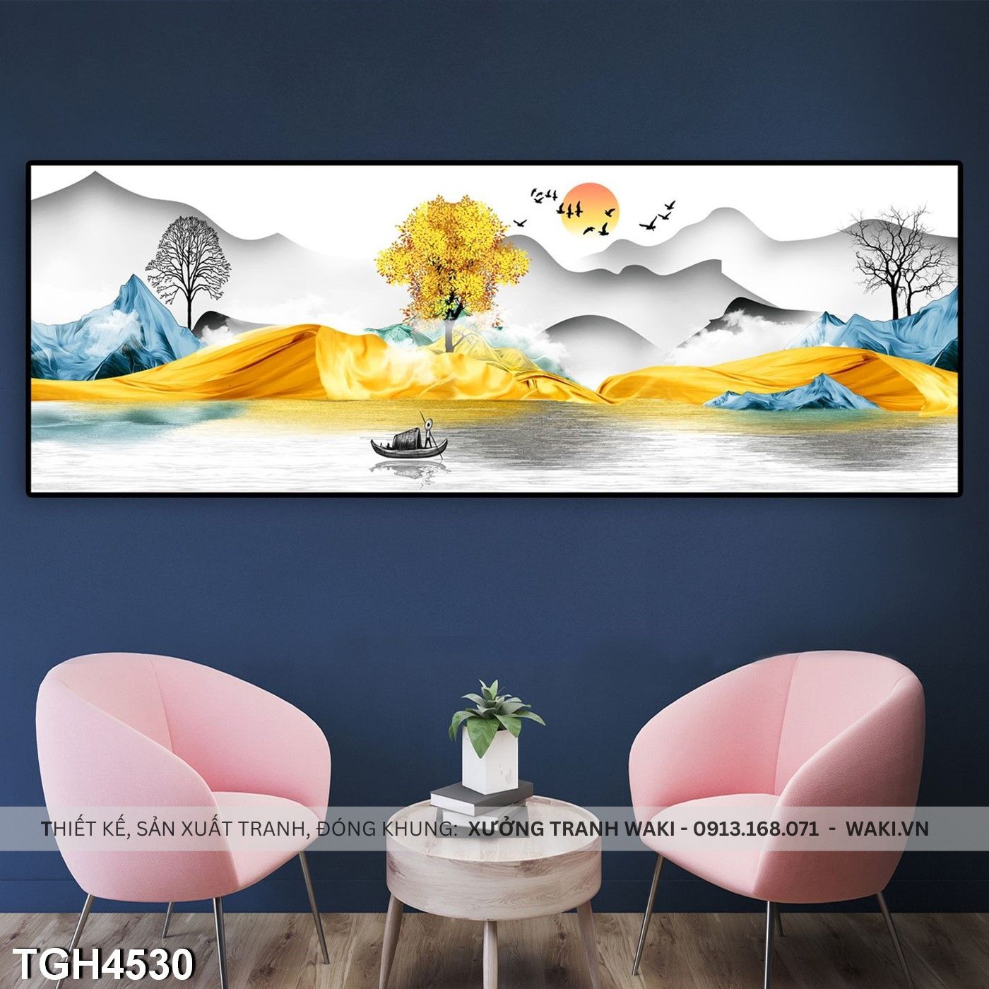 Đặt mua Tranh Người lái đò và những ngọn núi cao hùng vĩ | Tranh phòng khách giá rẻ TGH4530