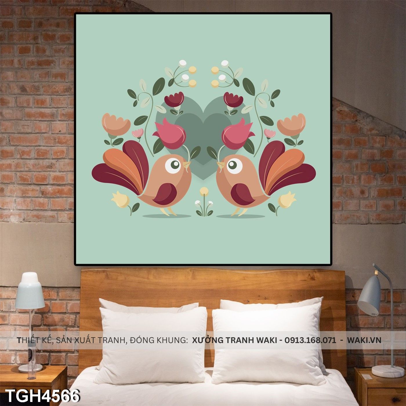 Đặt mua Tranh đôi chim mơ mộng  | Bức tranh trang trí giá rẻ khổ lớn TGH4566