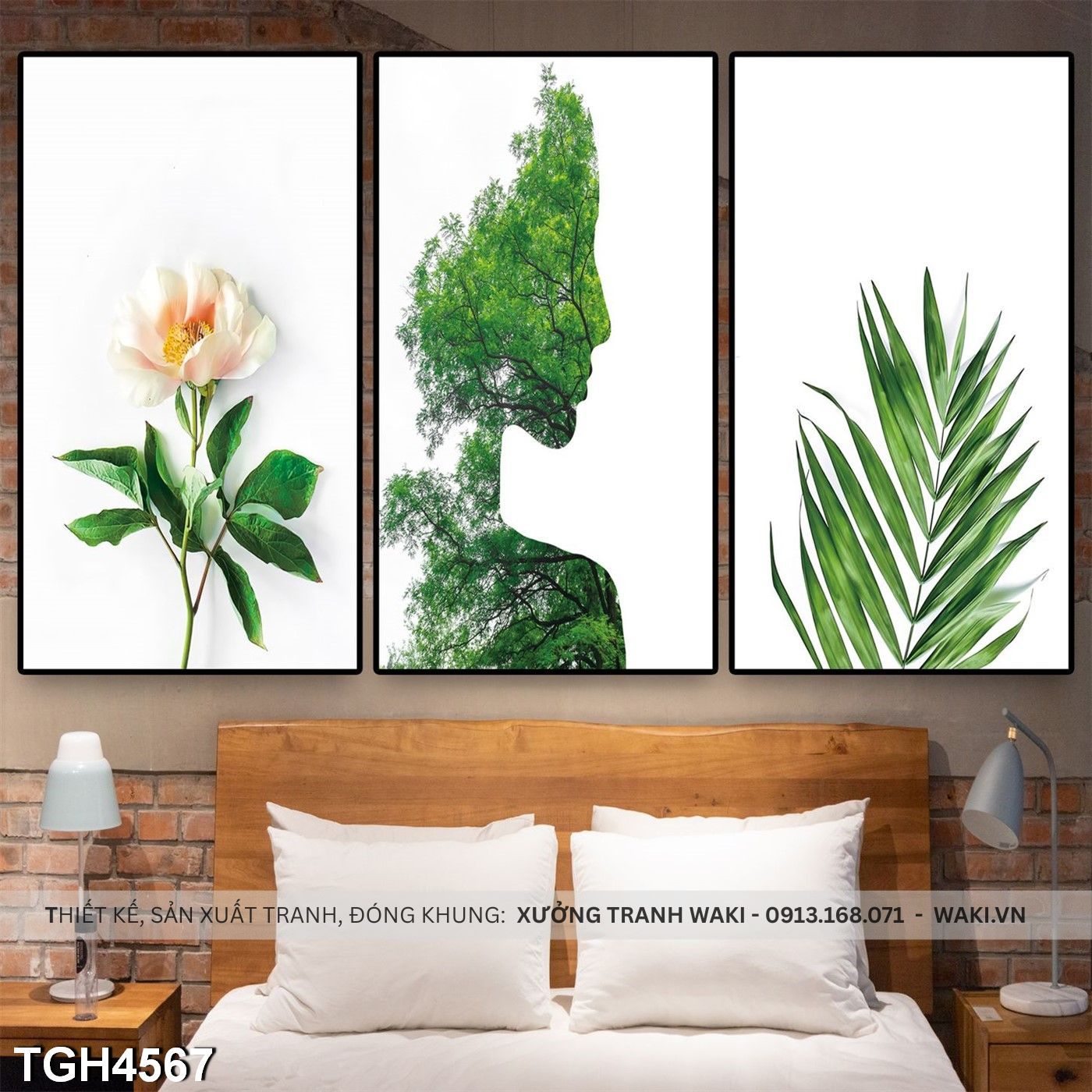 Đặt mua Bộ 3 tranh lá xanh hiện đại  | Mẫu tranh treo tường độc đáo giá rẻ TGH4567