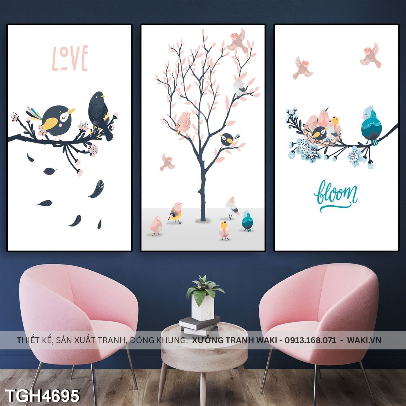 Đặt mua Bộ 3 tranh về cuộc sống loài chim  | Tranh hiện đại giá rẻ khổ lớn TGH4695