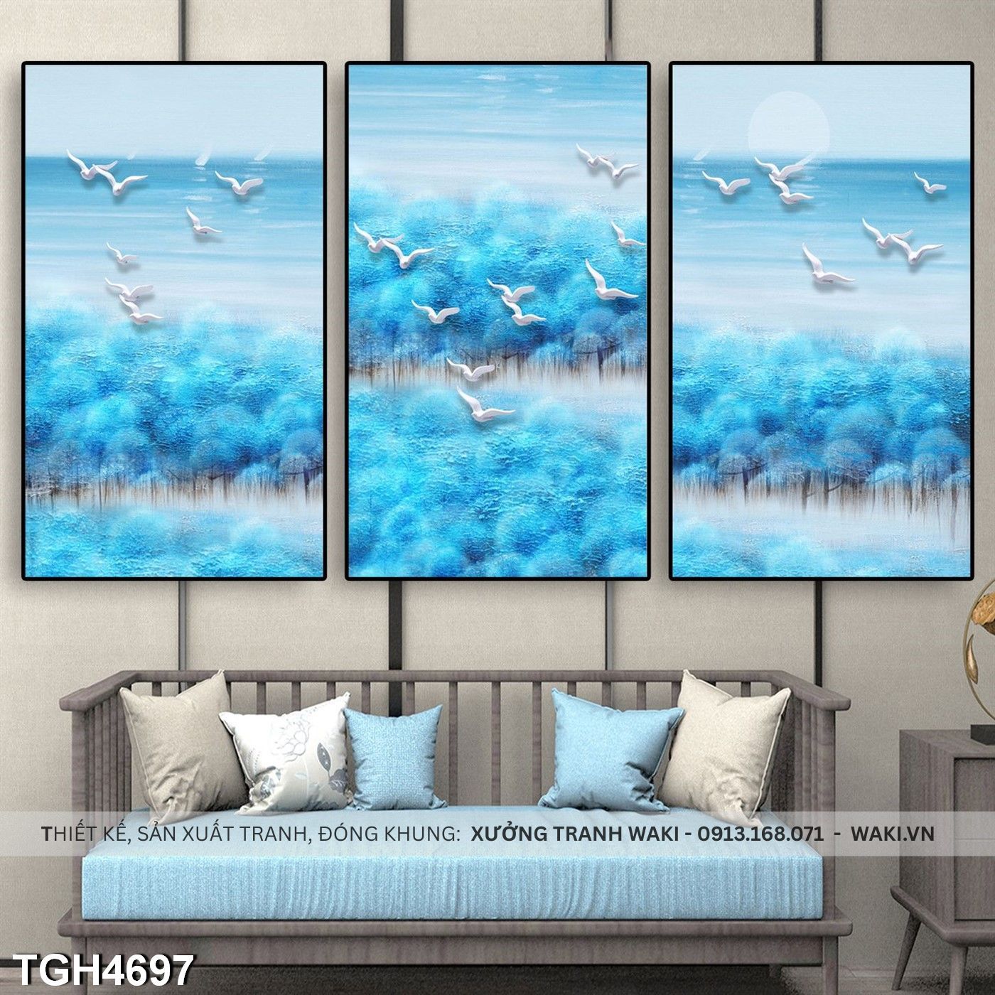 Bộ 3 tranh Cành chim bay về biển | Tranh canvas ấn tượng trang trí TGH4697 Đặt mua Bộ 3 tranh Cành chim bay về biển | Tranh canvas ấn tượng trang trí TGH4697