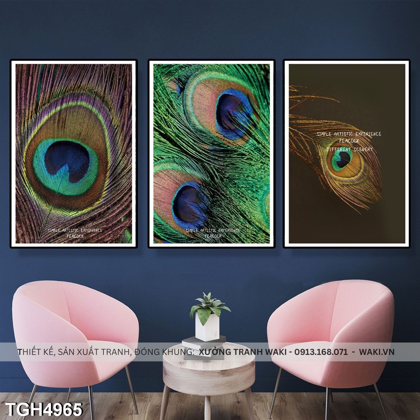 Đặt mua Bộ 3 tranh lông chim Công say đắm lòng người  | Bức tranh canvas hiện đại ấn tượng TGH4965