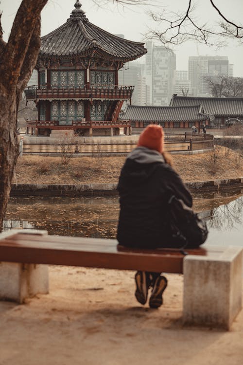 Hình ảnh cô gái ngắm nhìn Cung điện Gyeongbokgung