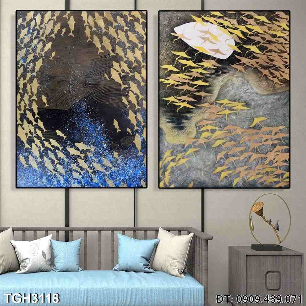 Đặt mua Bộ 2 tranh đàn cá bơi theo khuôn - Mã:TGH3118