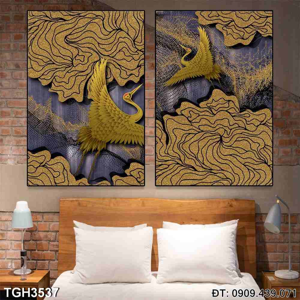 Đặt mua Bộ 3 tranh trang trí chim bay trên mây - Mã:TGH3537