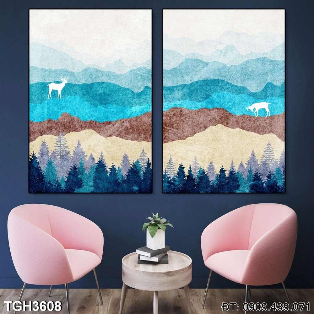 Đặt mua Bộ 2 tranh núi rừng hươu - Mã:TGH3608