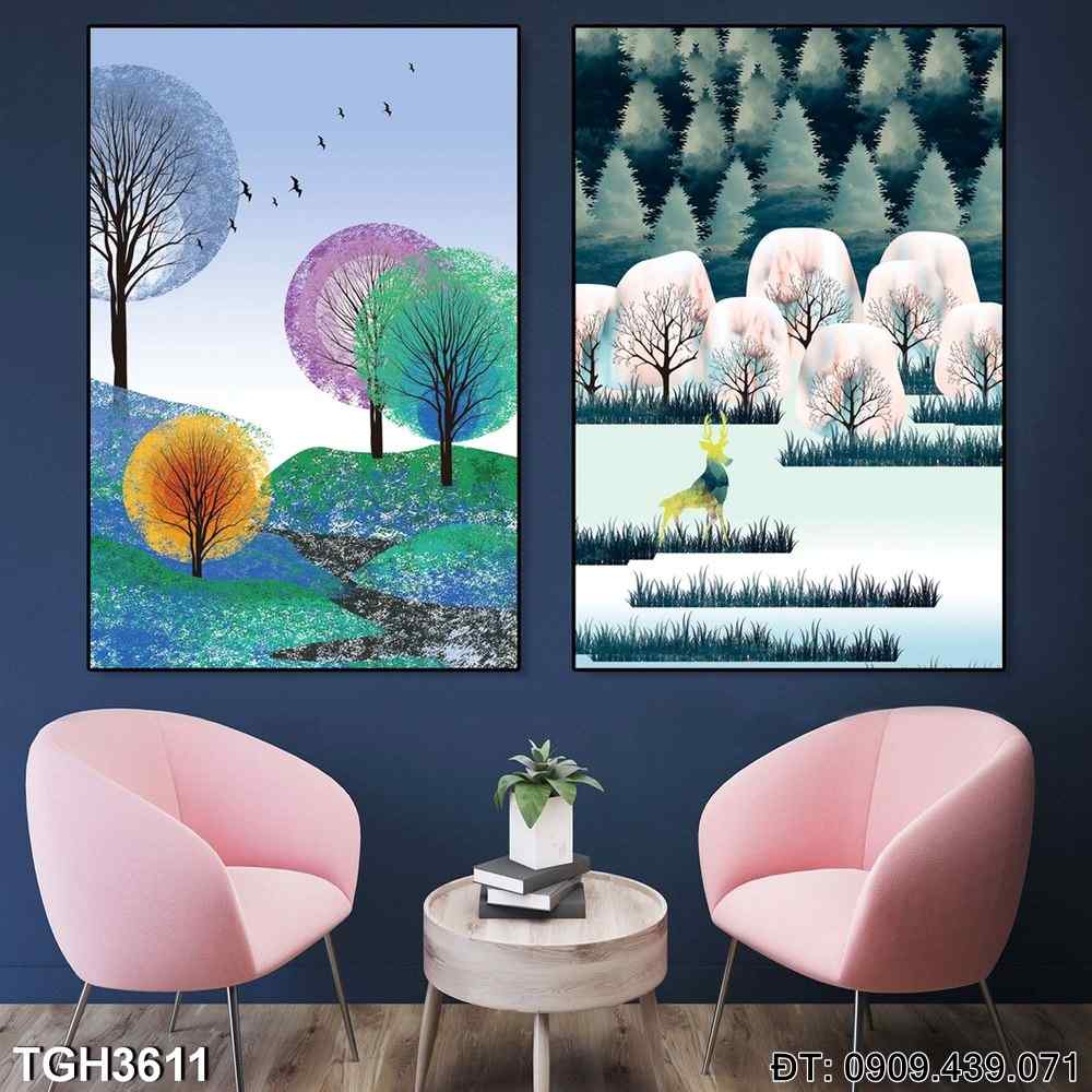 Đặt mua Bộ 2 tranh núi rừng cây to lớn - Mã:TGH3611