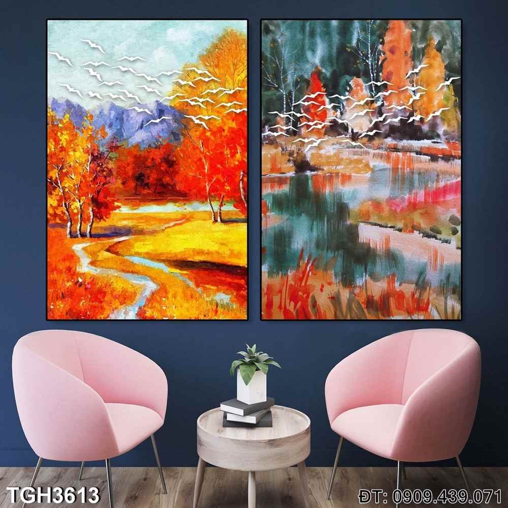Đặt mua Bộ 2 tranh rừng cây mùa lá rụng - Mã:TGH3613
