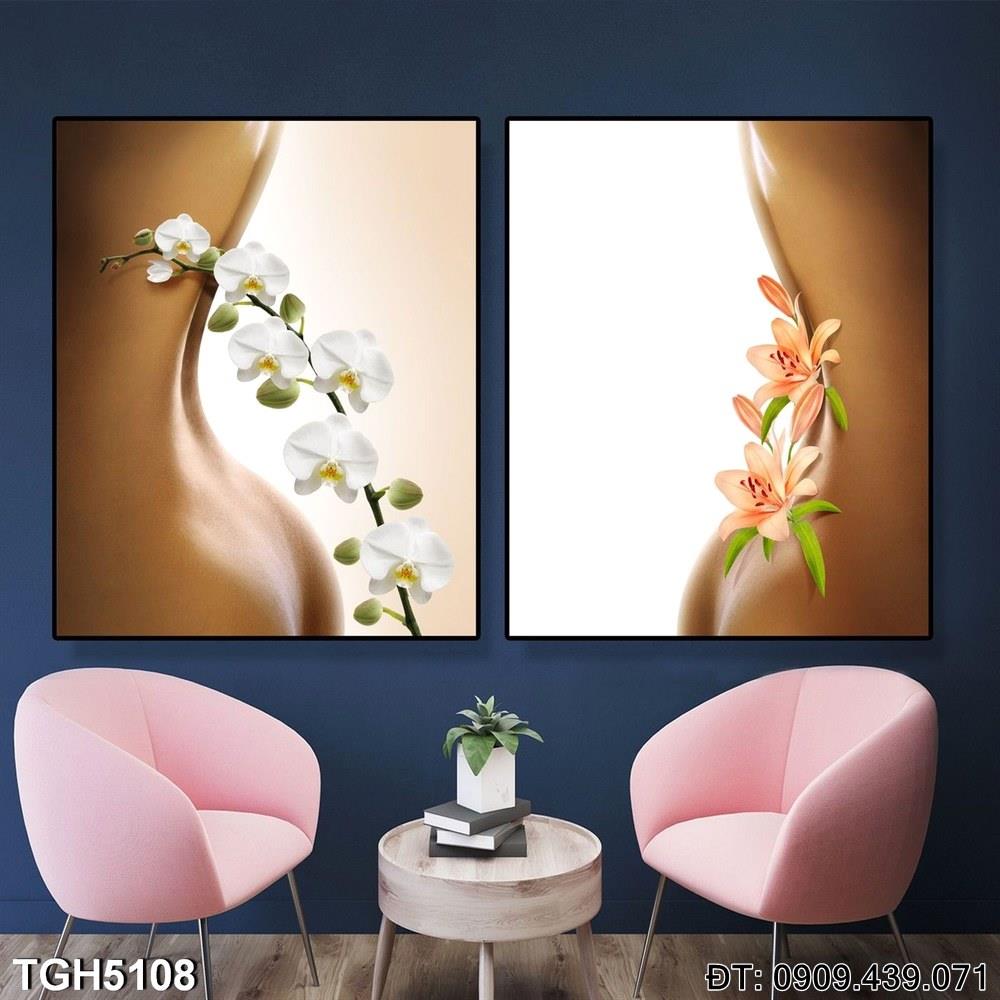 Đặt mua Bộ 2 tranh Sống lưng đẹp và bông hoa xinh