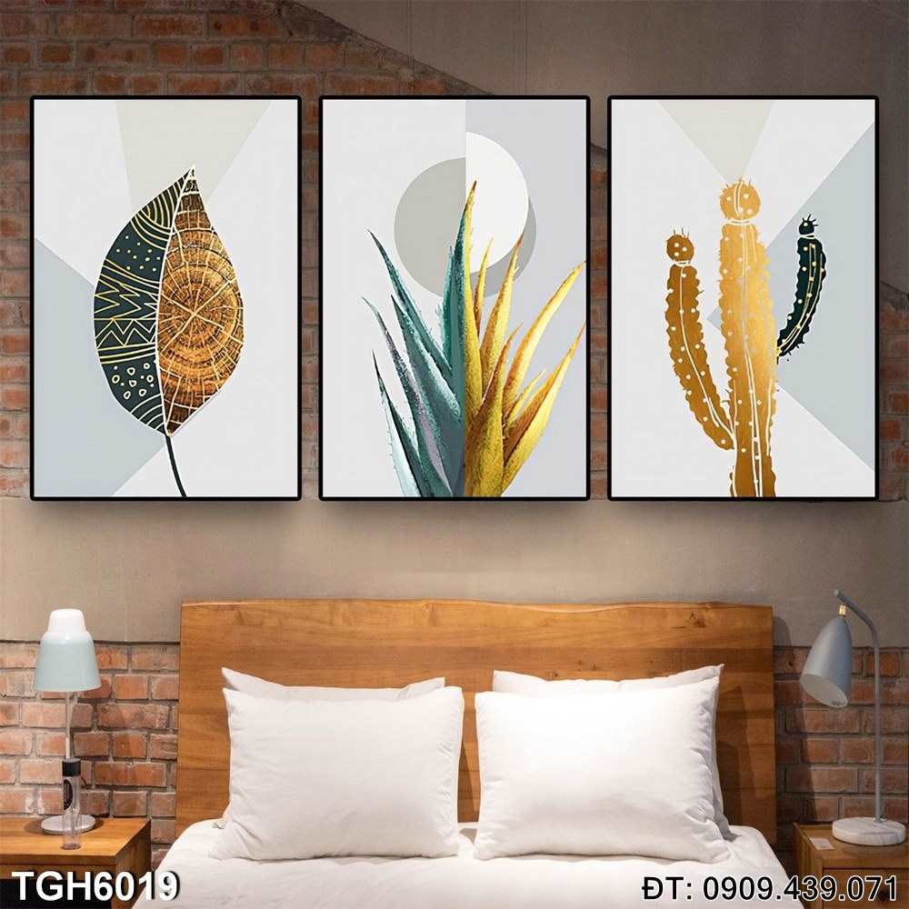 Đặt mua Bộ 3 tranh Lá Cây Xương Rồng