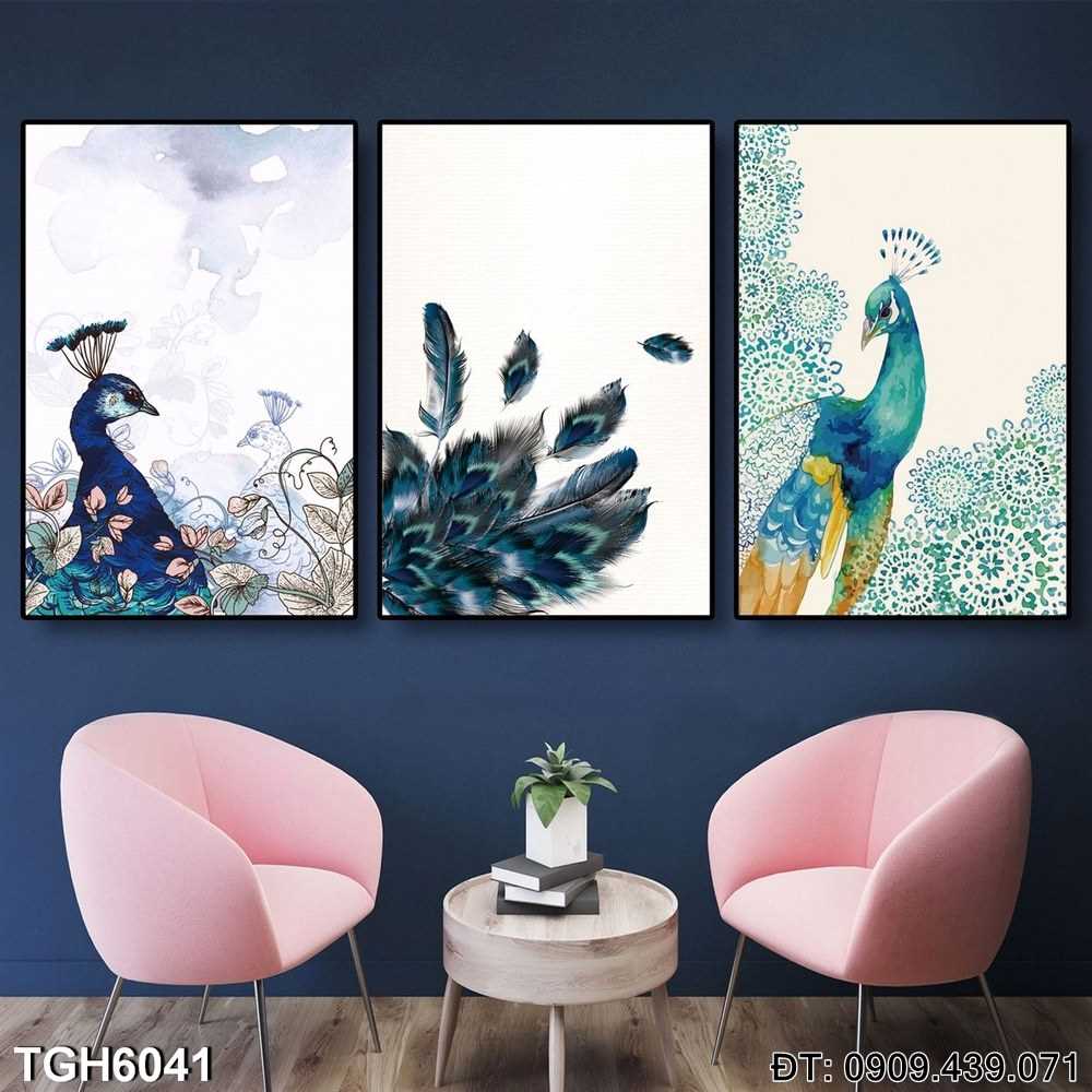 Đặt mua Bộ 3 tranh Chim Công Bình Hoa