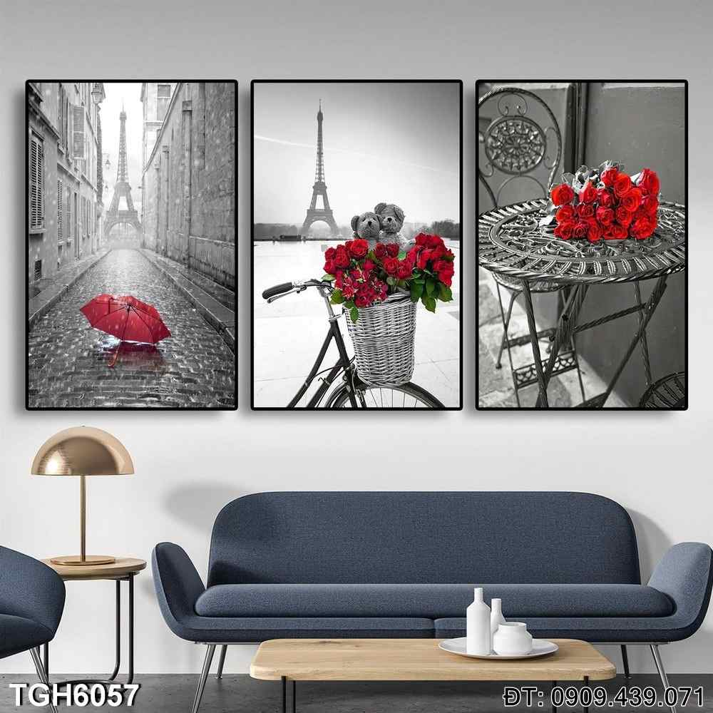 Đặt mua Bộ 3 tranh Bông Hoa Đỏ Paris