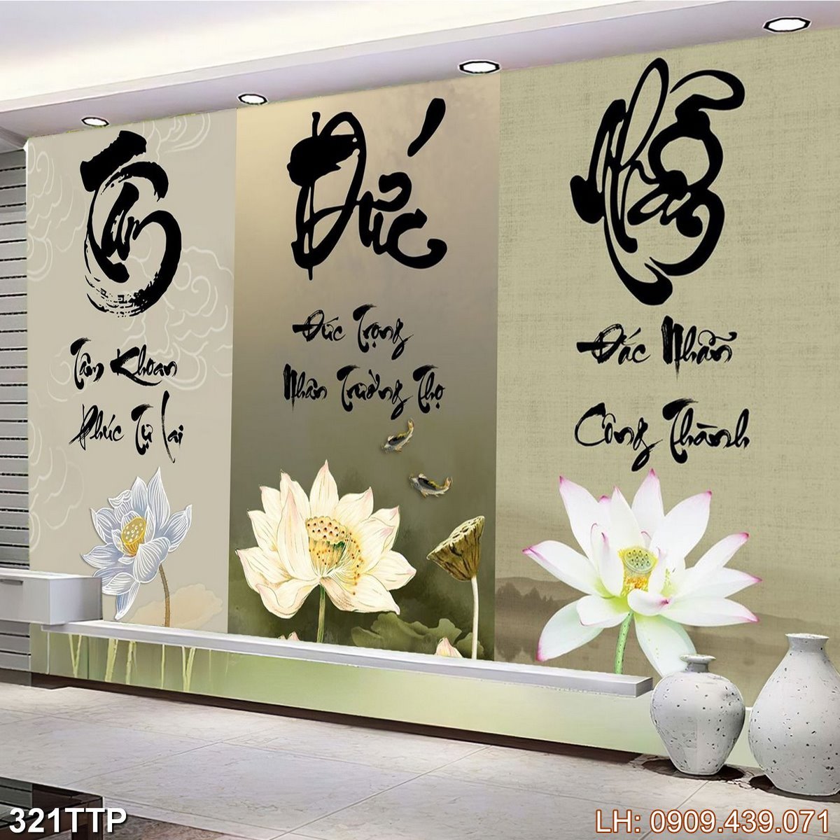 Tranh thư pháp "Tâm Đức Nhẫn" in canvas 321TTP Tranh Thu Phap Viet Nam 321