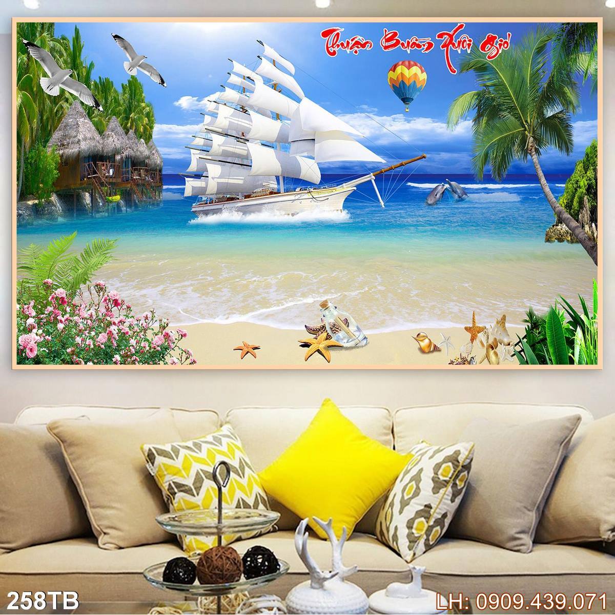 Tranh Thuan Buom Xuoi Gio Tranh Thuyen Buom 258